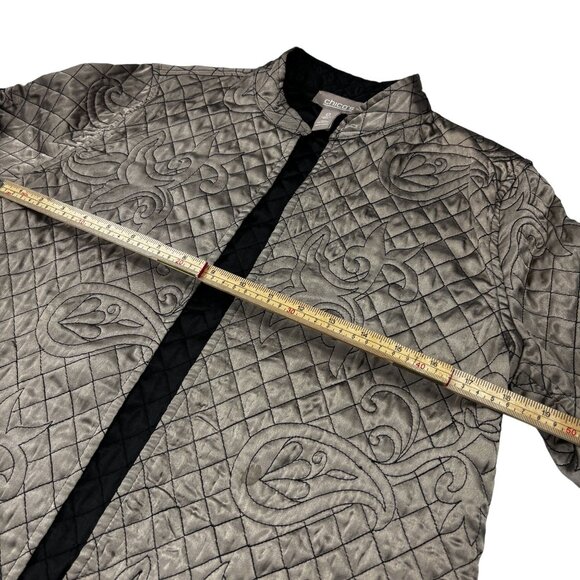 Chicos Quilted Metallic Jacket Size 0 Black Lining Lightweight Elegant Design - Picture 8 of 10
